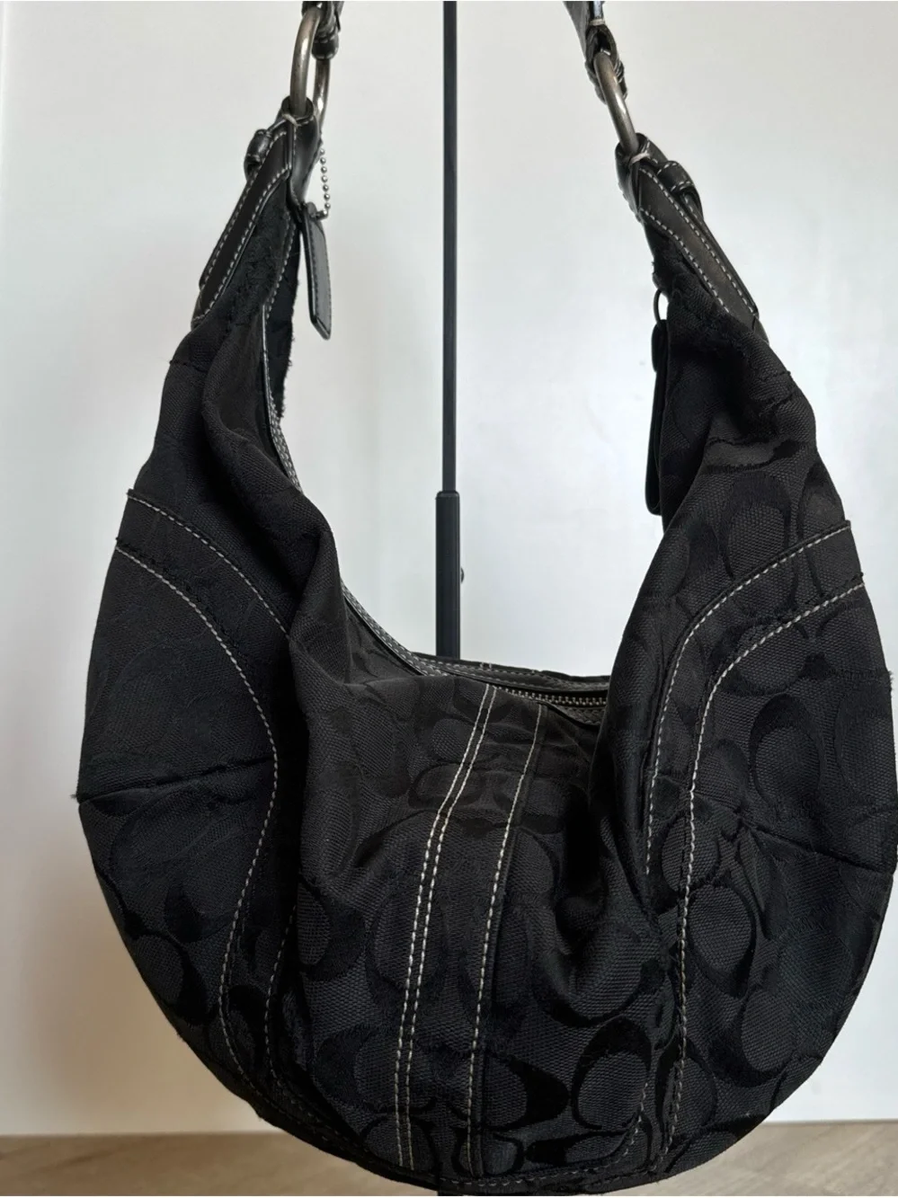 Coach Black Signature Hobo Shoulder Bag